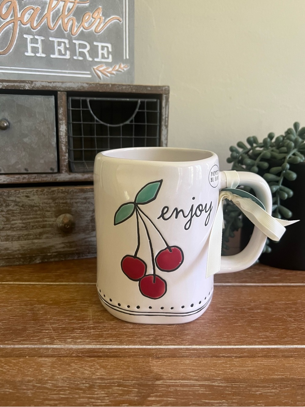 New Rae Dunn Cherries Ceramic mug Enjoy